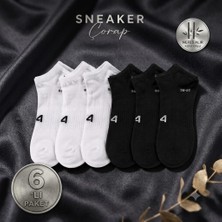 Erka 6'lı Sneaker Çorap Seti - 3 Beyaz 3 Siyah - Nefes Alan Yumuşak Dokulu Kısa Çorap (39-43