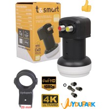 Uydupark Tsmart 2'li Çift Çıkışlı Çanak Anten Lnb'si+Lnb Kelepçesi+ 4 Adet Contalı Konnektör