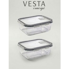 Vesta Concept 2'li Cam Saklama Kabı Seti - Sızdırmaz Vakumlu Kilitli Kapak - 2 Adet 1,5 Lt Borcam