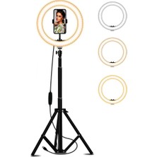 CoverZone 13 Inch LED Işıklı Halka 210 cm Tripod Siyah Renk Ayarlanabilir Yükseklik ile Makyaj ve Yayıncı Işığı