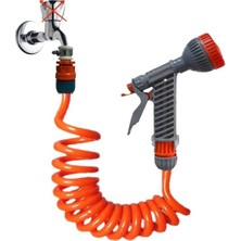 Yıldırım Store Spiral Bahçe Çiçek Çim Sulama Hortumu Tetikli Süzek Başlık Seti (5 Metre Turuncu)