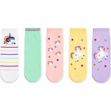 Solde Kız Çocuk 5 Çift Unicorn Desenli Renkli Soket Çorap Seti 🧦🦄🌈