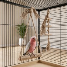Mivra Pets Doğal Papağan ve Kuş Oyuncağı Salıncak Tünek ve Kemirme Oyuncağı Seti