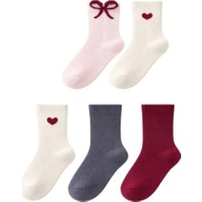 Solde Socks 5’li Set Bebek/çocuk Pamuklu Günlük Çorap – Kalpli & Fiyonklu Desen, Kaliteli