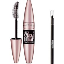 Die Grup Maybelline New York Lash Sensational Yelpaze Etkili Intense Black Maskara - Ekstra Siyah 9.5 ml & Mini Tattoo Liner Gel Pencil Makyaj Seti