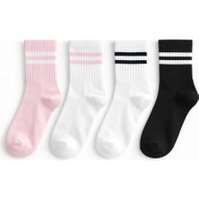 Solde Socks 4'lü Pamuklu Kız Çocuk Günlük Çorap Seti – Modern Çizgili Desen, Konforlu ve Kaliteli