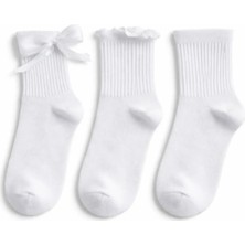 Solde Socks 3’lü Set Kız Çocuk-Kadın Pamuklu Çorap – Fiyonk & Fırfırlı Model, Düz Beyaz, Kaliteli