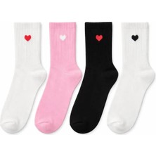 Solde Socks 4'lü Set Kız Çocuk-Kadın Pamuklu Günlük Çorap – Kalpli Desen, Renkli Kombin, Kaliteli