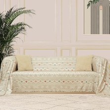 Die Grup Softmicro Boho Etnik Desenli Mikrofiber Koltuk Örtüsü ve Şalı, Kaymaz Bej 180X300 cm