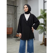 Foremia Yan Bağlamalı Çilek Tunik-Siyah -
