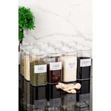 Dolkin Home 12'li Beyaz Etiketli Kaşıklı 300 ml Vakum Sızdırmaz Kapaklı Mika Baharatlık Seti