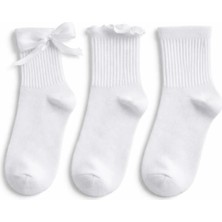 Solde Socks 3’lü Set Kız Çocuk-Kadın Pamuklu Çorap – Fiyonk & Fırfırlı Model, Düz Beyaz, Kaliteli
