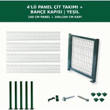 Başkent Çit Sistemleri 4'lü Panel Çit Takım 100CM Yükseklik 10 Metre Uzunluk + Bahçe Kapısı 100X100CM Yeşil Renk