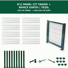 Başkent Çit Sistemleri 8'li Panel Çit Takım 100CM Yükseklik 20 Metre Uzunluk + Bahçe Kapısı 100X100CM Yeşil Renk