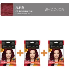 Sea Color 3'lü Express Amonyaksız Şampuan Boya, Şampuan Kolaylığında Saç Boyama 5.65 Çilek Kırmızısı