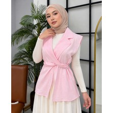Miostil Yaka Bağlamalı Yelek-Pembe