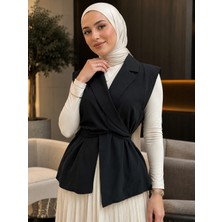 Miostil Yaka Bağlamalı Yelek-Siyah