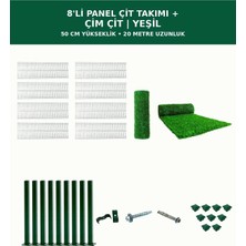 Başkent Çit Sistemleri 8'li Panel Çit Takım 50CM Yükseklik 20 Metre Uzunluk + Çim Çit 50CM Yeşil Renk