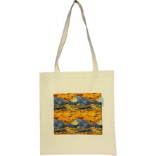 Atölye Smyrna Cepli Bez Çanta, Plaj Çantası, Yüzde Yüz Pamuk Kalın Ribs Kumaş ( Van Gogh Kolaj  )