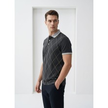 Giyim Dünyası Erkek Baklava Desenli Polo Yaka Tshirt Antrasit