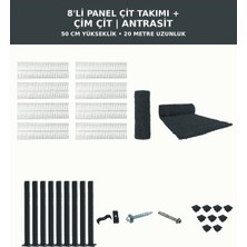 Başkent Çit Sistemleri 8'li Panel Çit Takım 50CM Yükseklik 20 Metre Uzunluk + Çim Çit 50CM Antrasit Renk