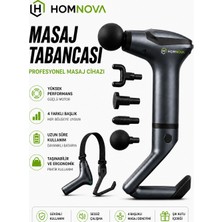 Homnova Masaj Tabancası Kas Gevşetici Derin Doku Masaj Aleti 4 Başlıklı Uzatma Aparatlı Germe Bantlı Set