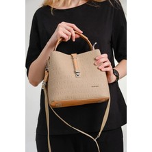 Just Polo Kadın Vizon Taba 3 Gözlü Su Geçirmez Çapraz ve Omuz Çantası 22 x 20 cm