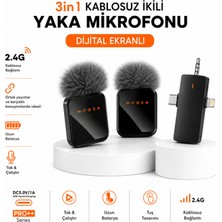 Ayers 4’ü 1 Arada Kablosuz Yaka Mikrofonu, 2.4g Bağlantılı Dijital Ekranlı Şarj Kutulu Mikrofon Seti, Type-C ve Lightning Giriş Destekli, Kablosuz Lavalier Mikrofon, Kompakt Taşınabilir Yapılı