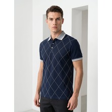 Giyim Dünyası Erkek Baklava Desenli Polo Yaka Tshirt Lacivert
