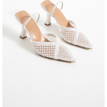 Duxal Shoes Liam Kadın Örgü Detaylı Sivri Burun Ince Topuklu Mule Terlik Topuklu Ayakkabı