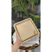 Elta Collection 24X24 cm Gold/gümüş Paslanmaz Çelik Kahve Sunum Tepsisi | Dekoratif Kare Servis Tepsisi