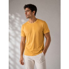 Bidesing Erkek Düz Hardal Regular Fit Kısa Kollu Tişört