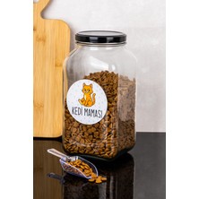 Dolkin Home Cinse Özel Kedi Maması Kutusu Etiketli 3000 ml Cam Kavanoz Ölçekli Kedi Maması Saklama Kutusu