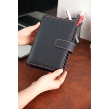 Mint Design Birikim Ajandası - Bütçe Planlayıcı Cüzdan - Siyah - Renkli Dikiş - Altın Mekanizma