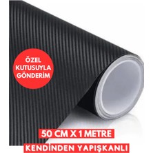 AutoFolyo Siyah Karbon Fiber Folyo 50 Cm-1 Metre Hava Kanallı Kaplama Folyosu