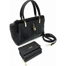 Just Polo Kadın Lüks El & Omuz Çantası Gold Detaylı Özel Tasarım Çanta ve Uyumlu Cüzdan 22X28 cm