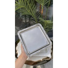 Elta Collection 24X24 cm Gold/gümüş Paslanmaz Çelik Kahve Sunum Tepsisi | Dekoratif Kare Servis Tepsisi