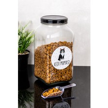 Dolkin Home Cinse Özel Kedi Maması Kutusu Etiketli 3000 ml Cam Kavanoz Ölçekli Kedi Maması Saklama Kutusu