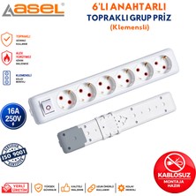Asel 6'lı Anahtarlı Topraklı Grup Priz