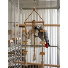 Mivra Pets Papağan Oyun Parkuru 80 cm Doğal Ahşap Kuş Oyuncağı 8 mm Jüt Ip
