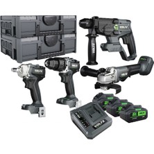 Voltz VZ20-4KIT 20V 5AH Kömürsüz 4’lü Akülü El Aleti Seti Somun Sıkma Kırıcı Delici Darbeli Matkap Taşlama