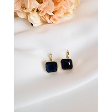 Devi Fashion Çelik Kare Lacivert Zirkon Taşlı Küpe 2 cm