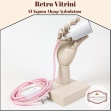 Retro Vitrini Dekoratif E-27 Duylu Ahşap Masa-Gece Lambası El Model Bej Renk