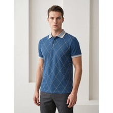 Giyim Dünyası Erkek Baklava Desenli Polo Yaka Tshirt Petrol