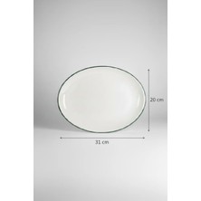6'lı Ellips Oval Kayık Tabak 31CM Rim Yeşil Rinart