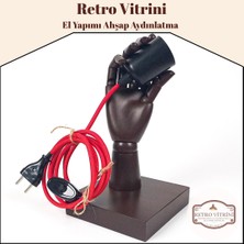 Retro Vitrini Dekoratif E-27 Duylu Ahşap Masa-Gece Lambası El Model Koyu Kahve Renk