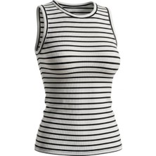 AKD Atelier Kadın Atlet Kolsuz Bisiklet Yaka Çizgili Fitilli Likralı Sıfır Kollu T-Shirt