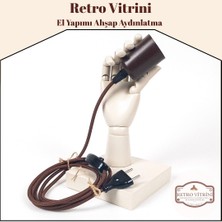 Retro Vitrini Dekoratif E-27 Duylu Ahşap Masa-Gece Lambası El Model Bej Renk