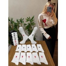 Aygan Store 10 Çift Unisex Amy Renkli Kaligrafi Desenli Spor Çorap Beyaz Kolej Çoraplar 10 Adet