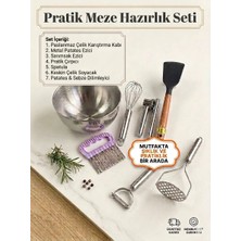 Meze Hazırlık Seti - 7 Parça Karıştırma Kabı, Spatula, Çırpıcı, Ezici, Soyacak, Sarımsak Sıkacağı, Şekilli Kesici